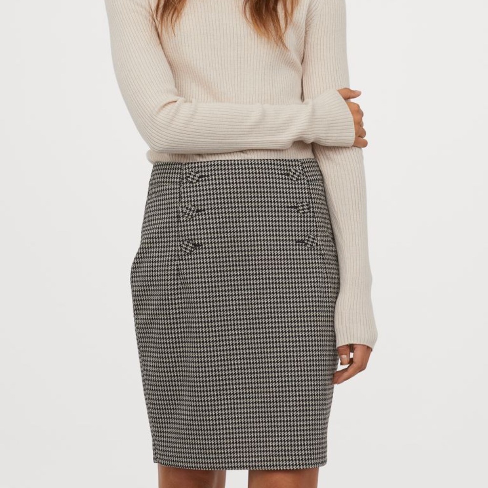 Houndstooth-patterned Pencil Skirt by H&M
